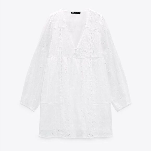 Zara Embroidered Dress White New - Picture 4 of 9
